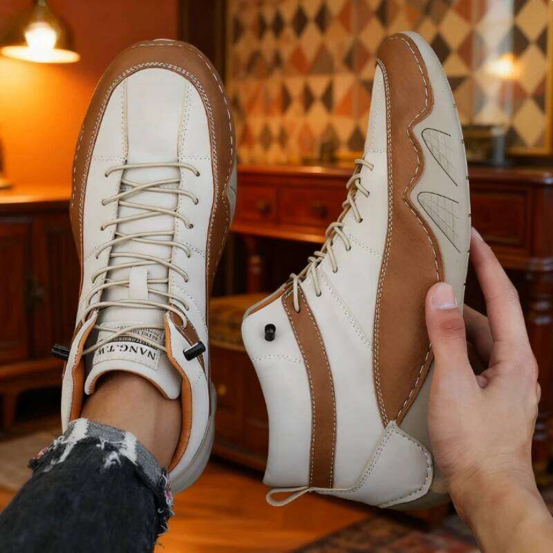 Handmade leather Casual Men New 2025 Outdoor Slip On Loafers Flats Moccasins Walking Shoes Non-Slip Dropshipping