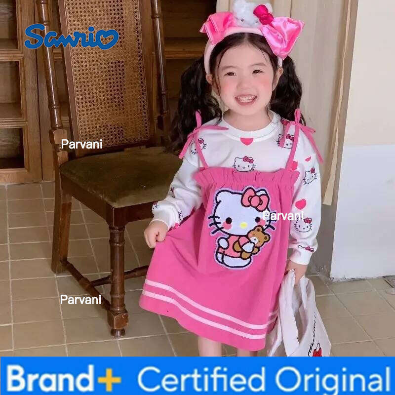 Sanrio Autumn Baby Girls Cute Hello Kitty Sweet Top & Dress 2pcs Kid Children Long Sleeve Clothes Cartoon Pink Princess Dresses H260206 - view 6