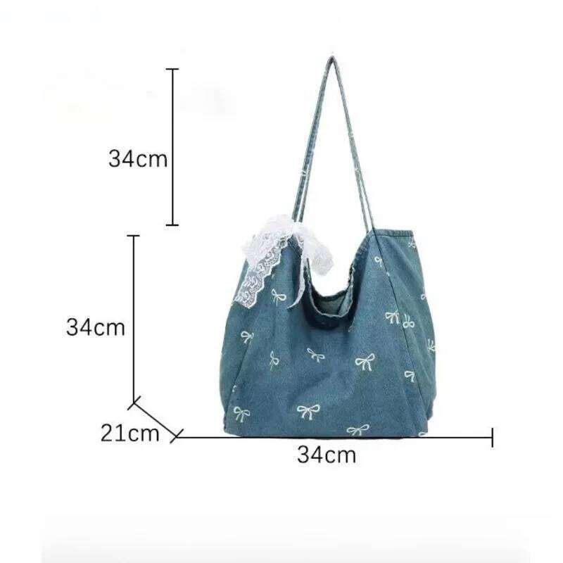 Cowboy Canvas Bag Ladies' Bow Versatile Tote Bags Large Capacity Casual Shoulder Handbag Travel Shopping Vacation Free Shiping Y260205