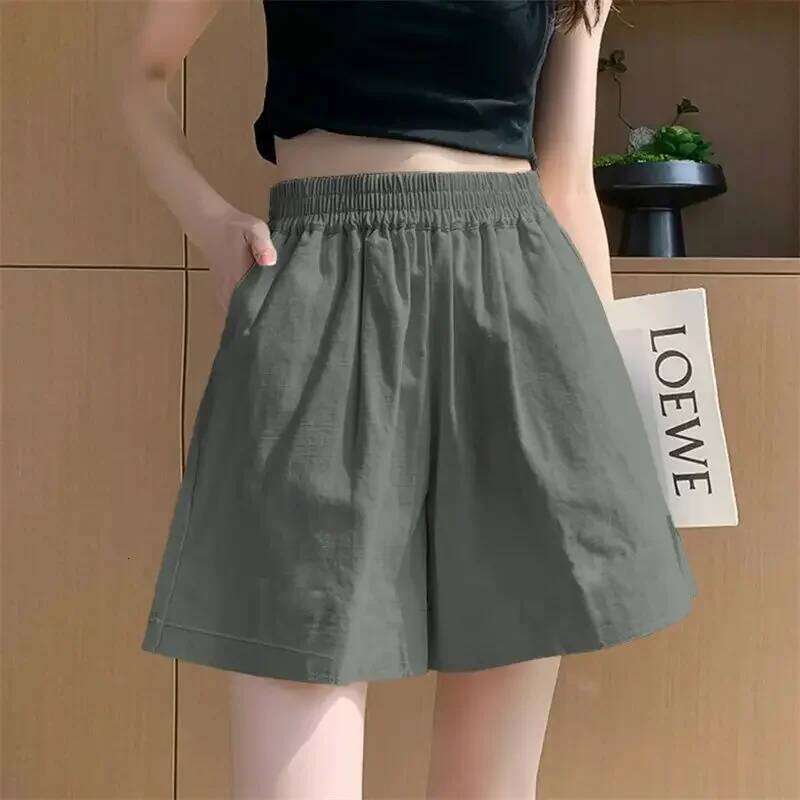 Washed New Elastic Workwear Shorts Women's Small Size Summer Loose Outerwear Wide Leg High Waist Hot Pants XJ260206