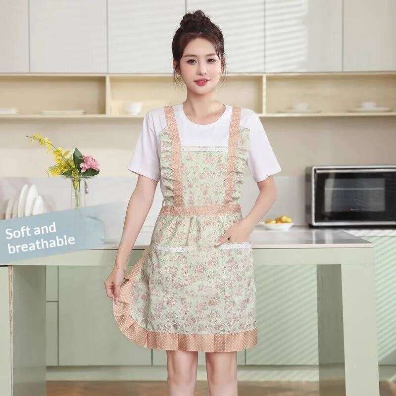 Canvas Breathable Floral for Kitchen Home Use, Waterproof Splash Proof Adjustable Waist Apron with Pocket, Women Men Cooki S260205