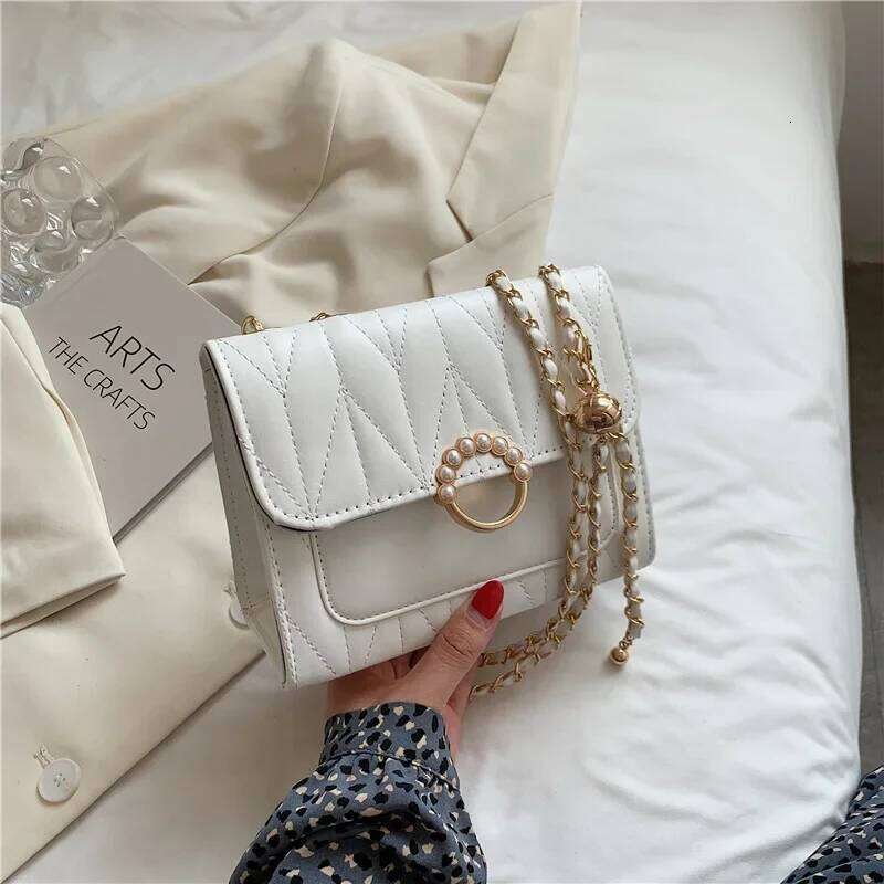 Black Solid Color Chain One-shoulder WOMEN'S Versatile Sewing Small Square Cross-body Women Girl Shoulder bag Y260205
