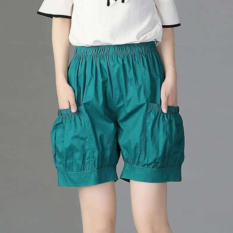 Summer Simplicity Loose Large Size All-match Solid Color High Waist Bloomers Women Clothes Casual Fashion Quarter Shorts XJ260206