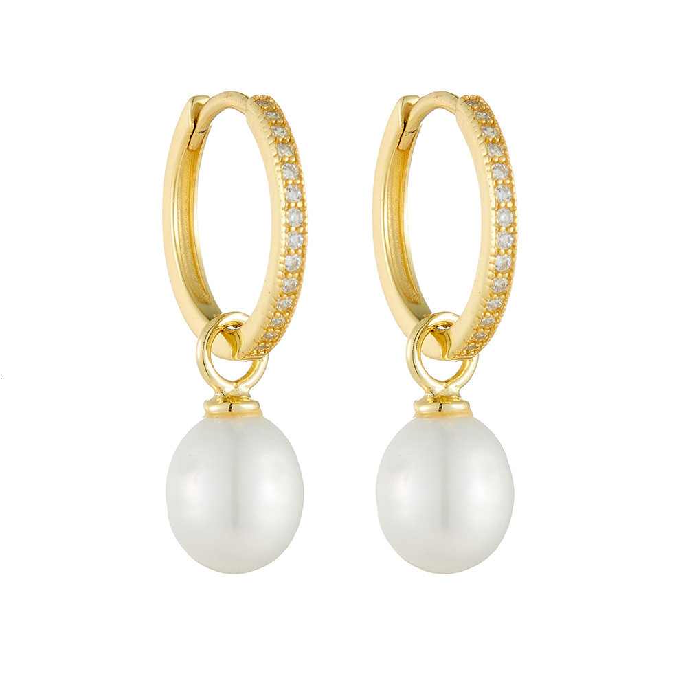 S925 sterling silver light luxury natural pearl with micro-inlaid zirconia, elegant and sophisticated women's earrings