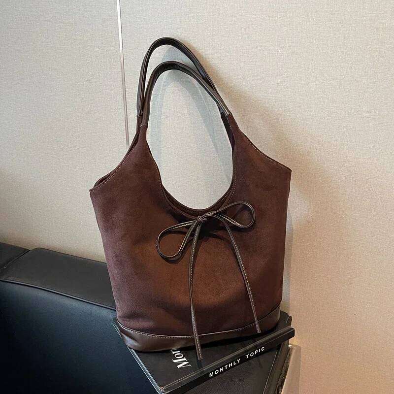 Velvet Bow Solid Color Western Style 2025 Hot Selling Shoulder Hasp Versatile Fashion Tote Bag Soft Simple Trendy Handbag Y260205