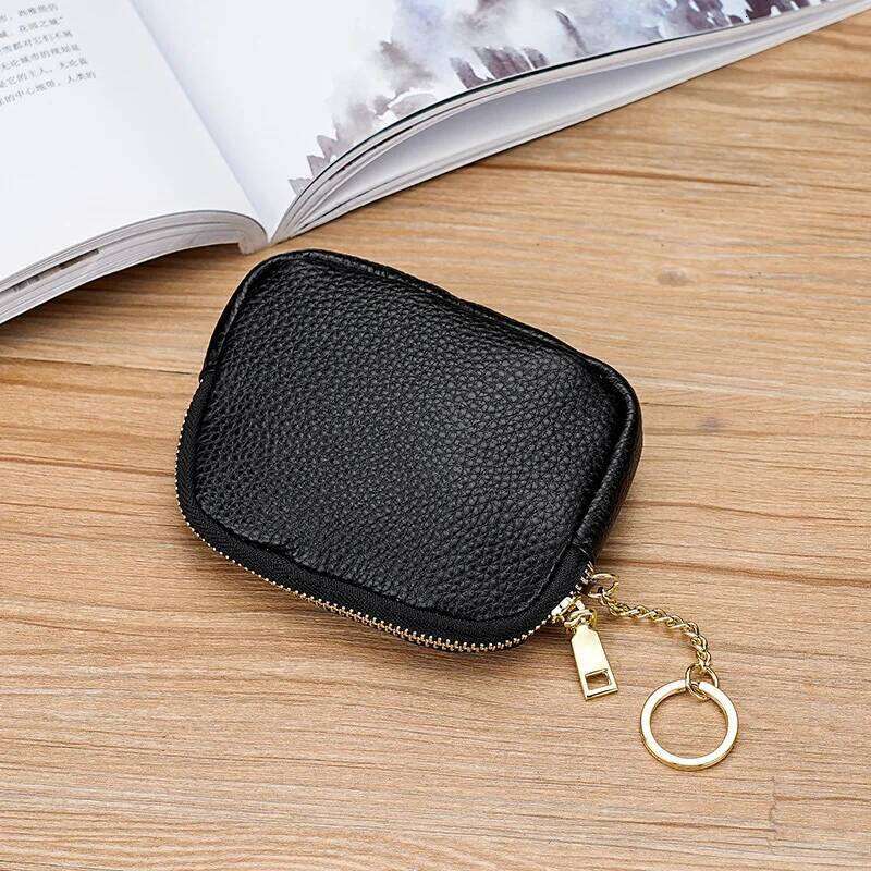 Multi - Color PU Leather Mini Zipper Coin Purse with Keychain Portable Small Wallet Y260206
