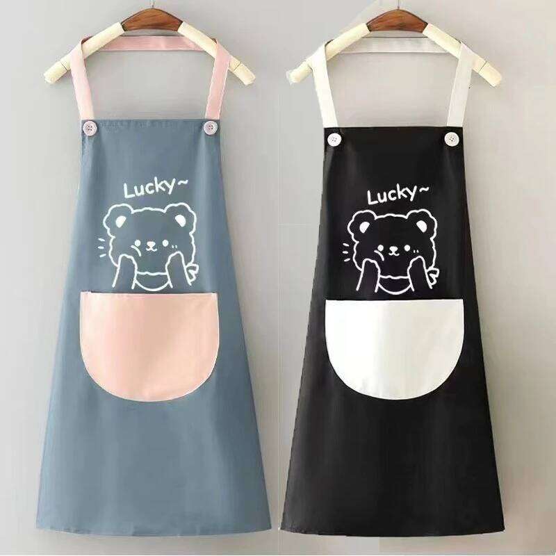 Cute Pocket Hand-wiping Kitchen Household Cooking Oil-proof Waterproof Men Women Adult Coffee Overalls Wipe Hand Apron S260205
