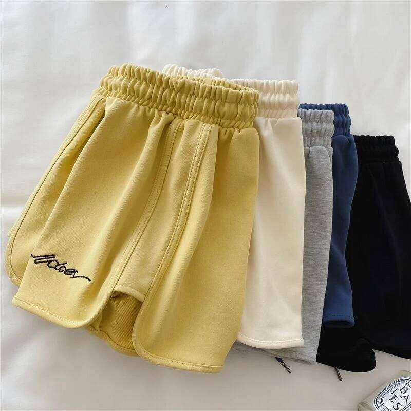 2026 Women Comfortable Loose Wide-legged Embroidered Drawstring A Pants Waist Slim Fit Casual Home Versatile Sports Shorts H260206
