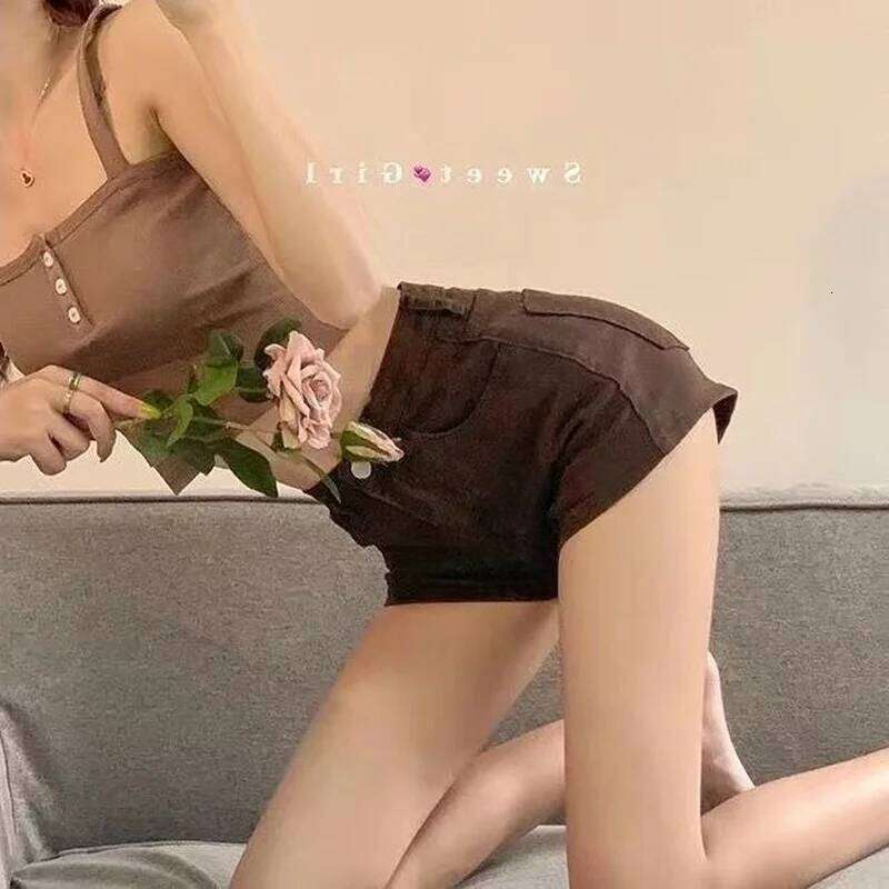 Brown Shorts Women Summer Y2k Chic High Waisted Trouser All-match Thin Simple Basic Straight Denim Vintage Preppy Ladies Clohes H260206
