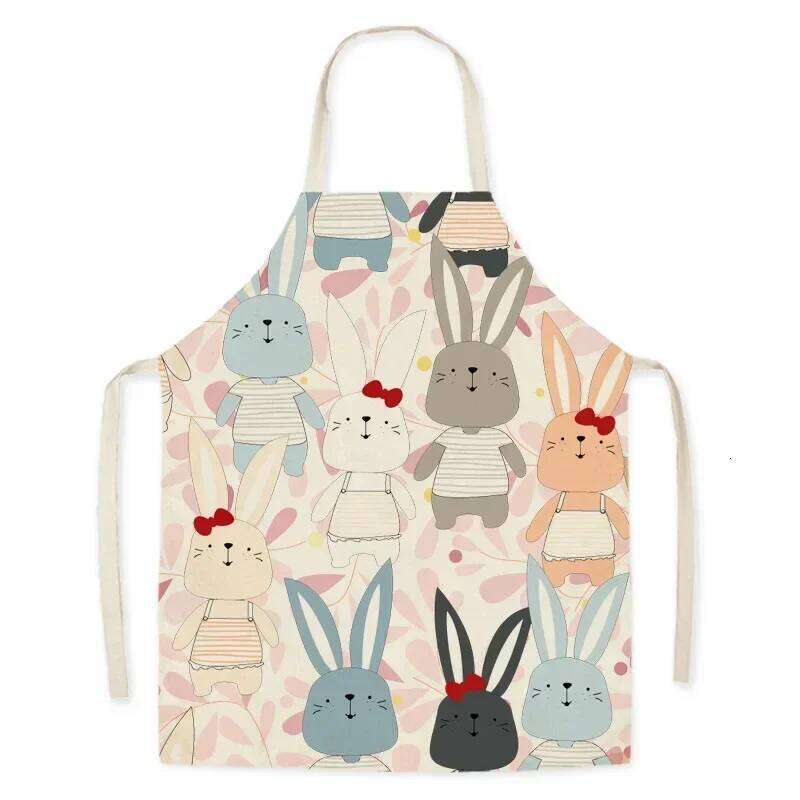 Colorful Rabbit Animal Home Linen Women's Kids Stain Resistant Apron Kitchen Cooking Baking Accessories S260205