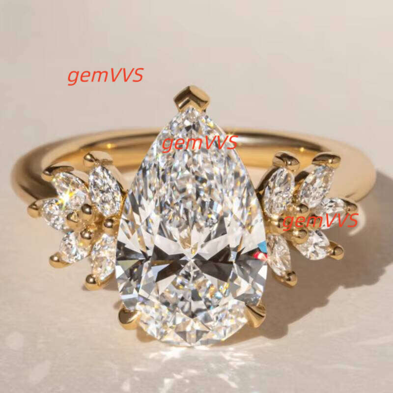 Custom Igi Certified Vvs Cvd Lab Grown Created Diamond 10K 14K 18K Pear Cut Seven Stone Yellow Gold Engagement Ring
