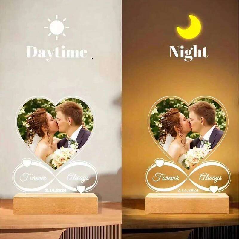 Creative Custom Acrylic Heart-shaped Photo Frame Desktop Small Table Lamp Personalized Valentine's Day Anniversary Couples Gift S260205