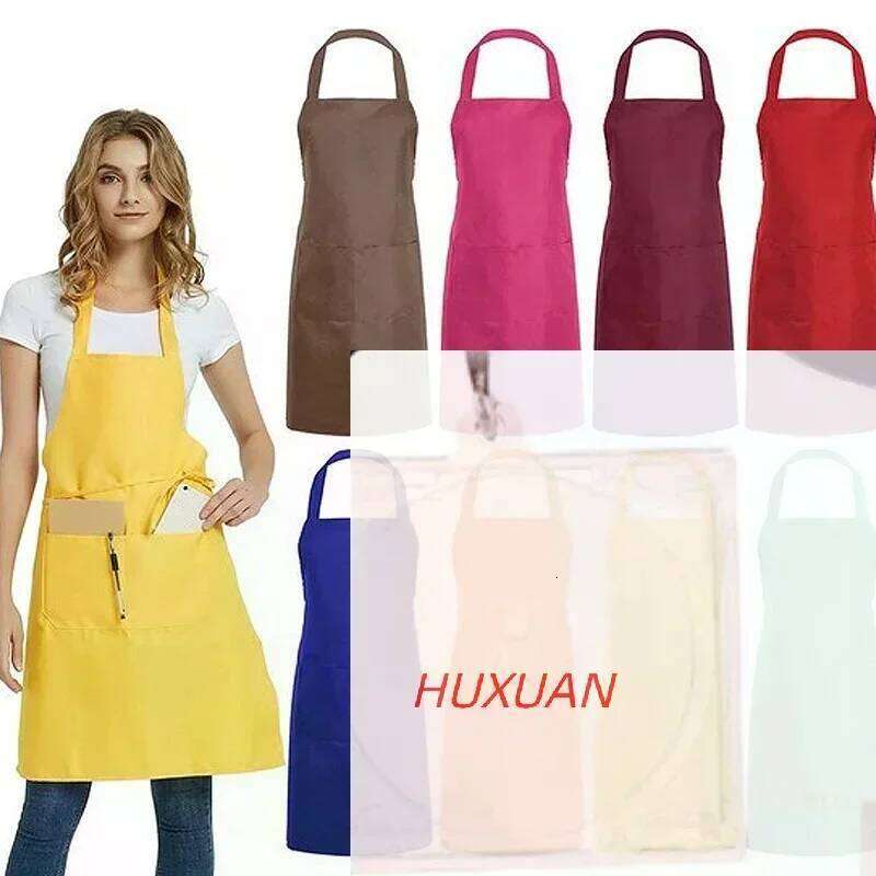1PCS Adult Solid Color Apron For Kitchen And Restaurant Work Pinafore With Pockets S260205
