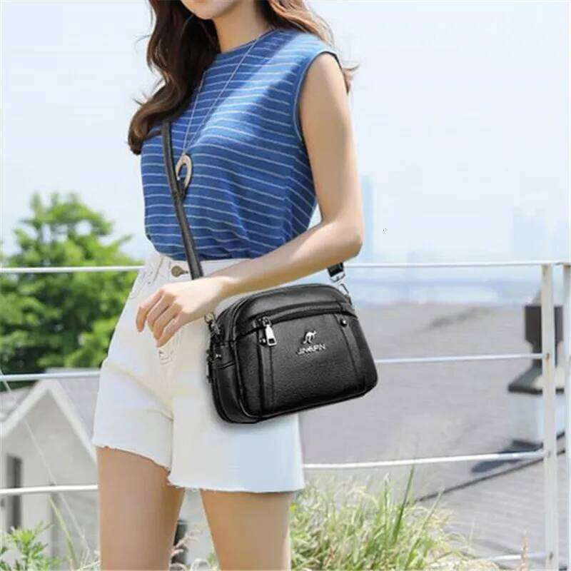 Women's Crossbody Water-Resistant Solid Color Square Shoulder Bag, Three Layer Zipper Closure Phone Purse Pouch for Women XJ260129