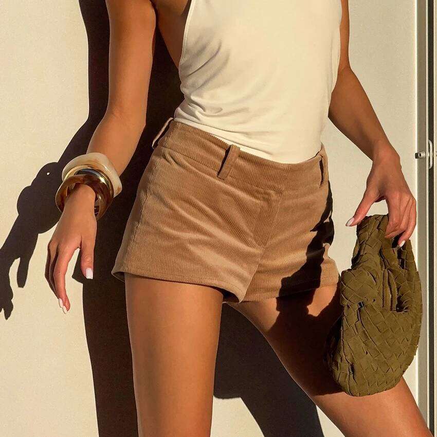 Linad Autumn Sexy Corduroy Mini Pants For Woman 2025 Street Chic Beige Zipper Fashion Brown High Waist Shorts Female XJ260206