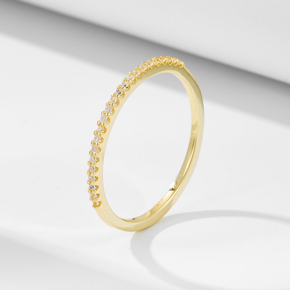 Half-Circle Inlaid Stone Single Row Women's Narrow Version Pure Silver S925 Stackable Matching Simulated Diamond Ring