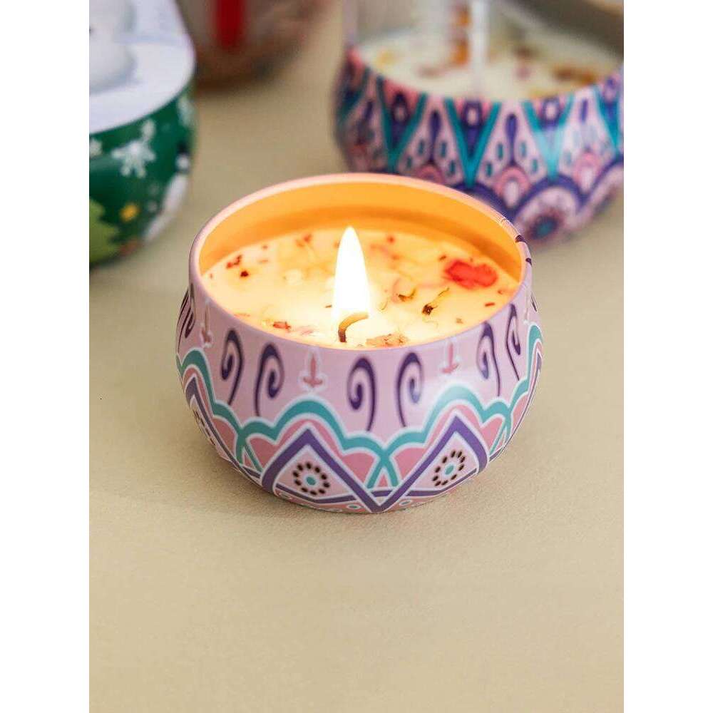 1pc Handmade DIY Jarred Scented Candle, Home Bedroom Air Freshener Ornament, Ethnic Series, Plant Fragrance S260205
