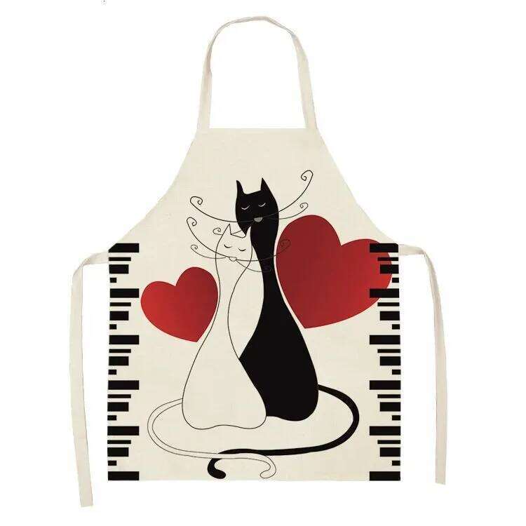 Cute cartoon cat baking women's cooking accessories cafe apron men's kitchen bib S260205