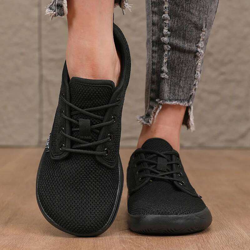 Women's Sneakers Toe Barefoot Casual Wide Last Fashionable Canvas Black Flat Board Summer Breathable Mesh Shoes
