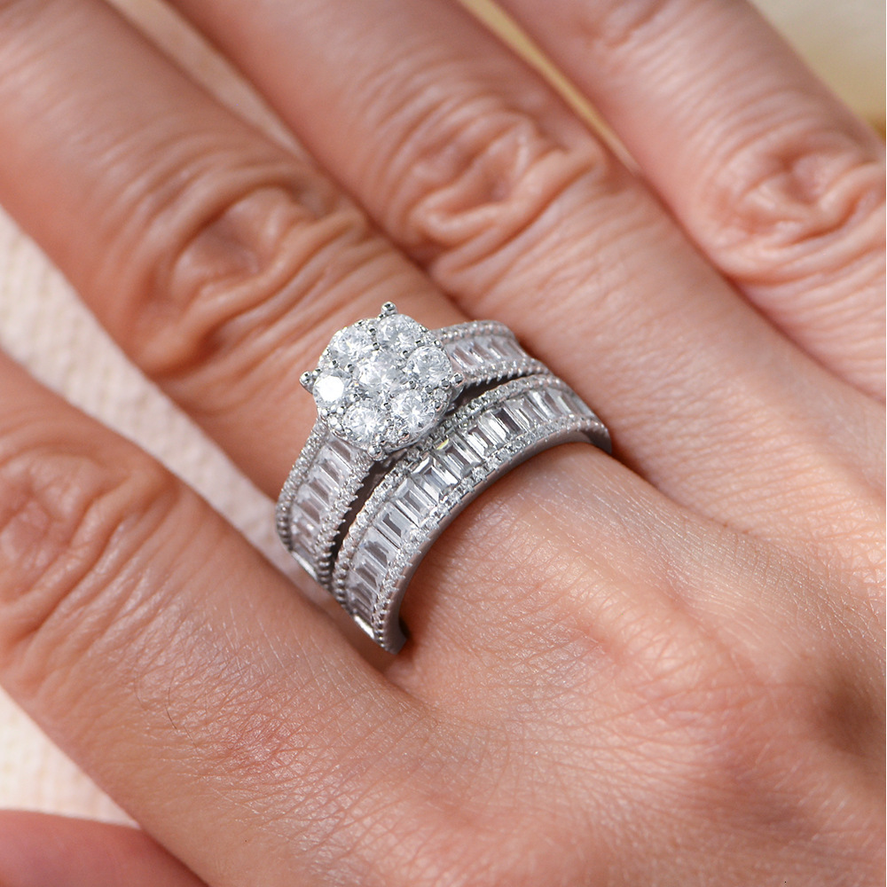S925 Sterling Silver Micro-Paved Zirconia Set Hot-Selling Women's Wedding Ring