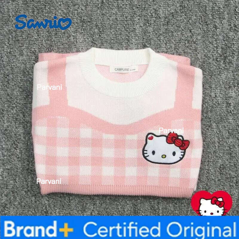 Sanrio Hot Hello Kitty Knitted Dress Kawaii Autumn and Winter Fashion Long Sleeves Student Casual Children Cloth False Two-Piece H260206 - view 5