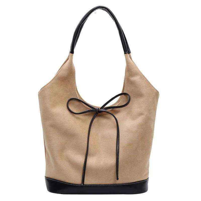 Velvet Bow Solid Color Western Style 2025 Hot Selling Shoulder Hasp Versatile Fashion Tote Bag Soft Simple Trendy Handbag Y260205