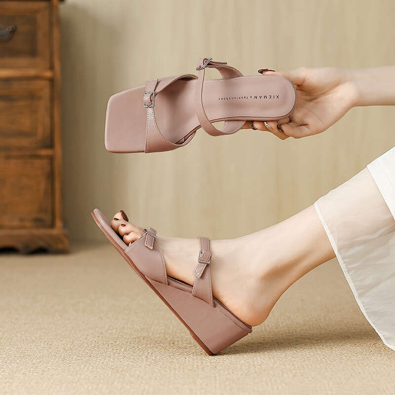 Summer han Color New Design Sandals Square Design Shoe Wedge Heel peep Toe Slippers Niche High Heels