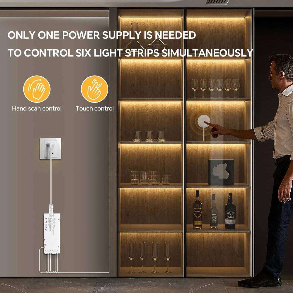 Dimmable Hand Scan Touch Sensor Neon COB LED Strip Light 24V Under Cabinet Collection Display Bookcase Wardrobe Closet Lamp Deco Z260206