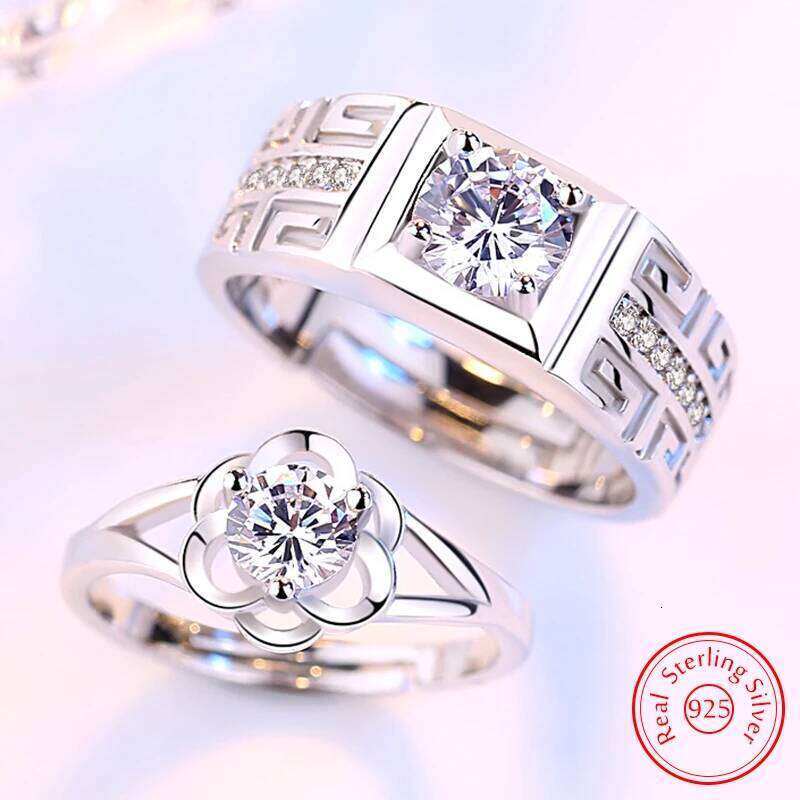 Real 925 Stelring Silver Men's Fashion Jewelry Crystal Zircon Flower Couple Ring For Woman XY0386 W260206