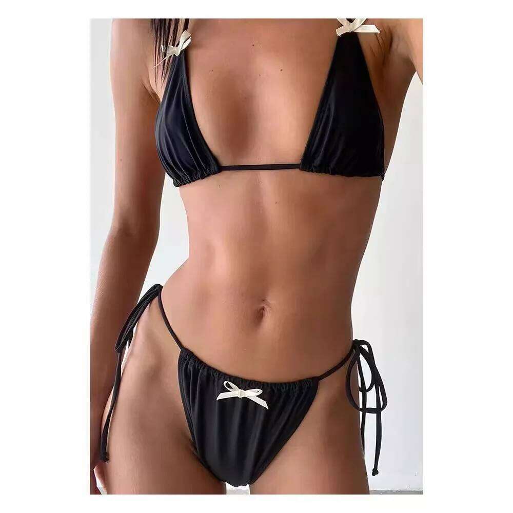 2024 Y2K Summer Bow Sexy Fashion Tie-up Two-piece Women's Solid Color Swimsuit Bikini Z260206