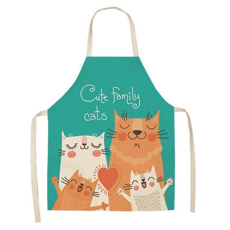 unframed 1 Pcs Cute Cat Pattern Kitchen Women Bibs Household Cleaning Pinafore Home Cooking Aprons Chef Apron For Man S260205 7a7