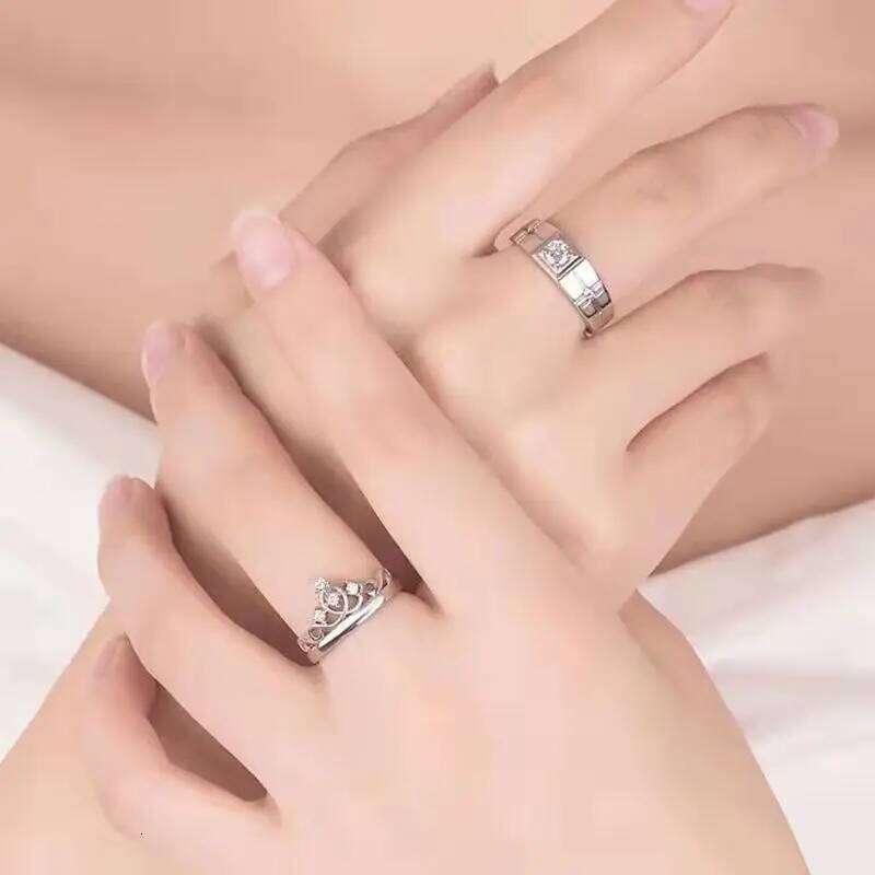 Luxury Zircon Couple Paired Rings for Women Men Shiny Crown Flower Heart Promise Finger Ring Lover Anniversary Wedding Jewelry W260206