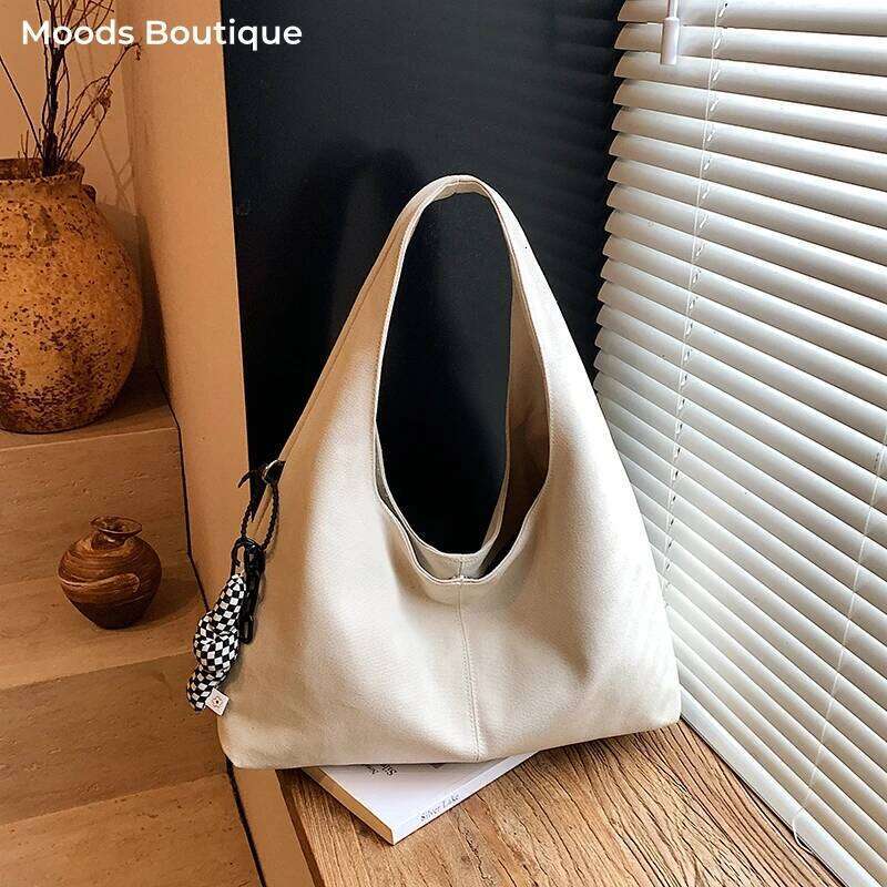 High Quality Big Tote Bags For Women Canvas Fabric Solid Color Large Capacity Underarm Shopper Shoulder Hobo Bag With Pendant Y260205