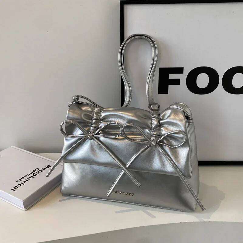Ruched Bow Fashion Pu Shoulder Bags Solid Thread Hasp Zipper Handbag 2026 Hot Sale High Quality Women's Bag Bolsos De Seora Y260205