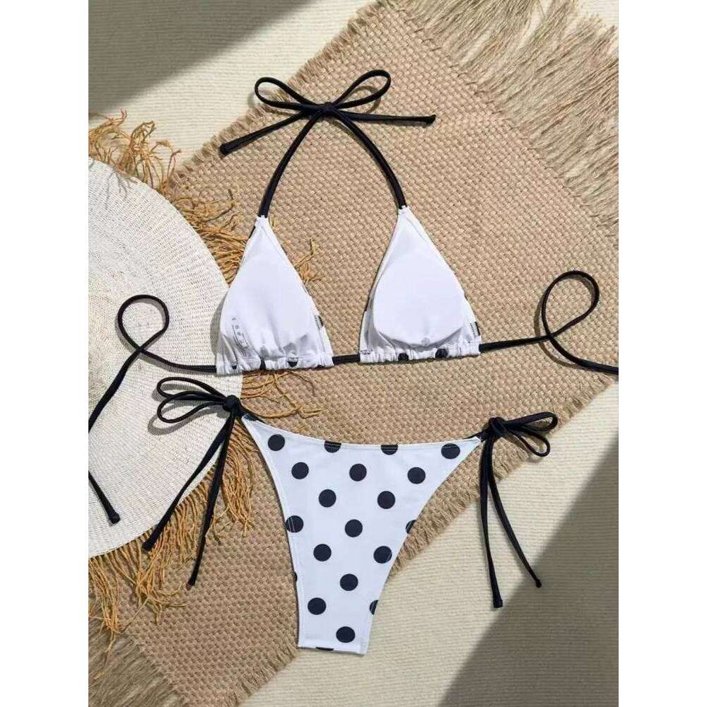 Summer Black Polka Dot Bikini Set Women Dopamine Style Sheer Cover Up Sexy Two Piece Swimwear Thin Strap Photogenic Swim Suit Z260206