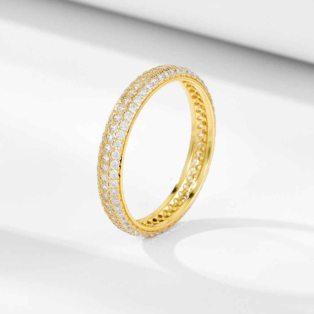 925 Sterling Silver Full Circle Micro Pave Zircon Index Finger INS Style Versatile Stackable Simple Ring Jewelry for Women