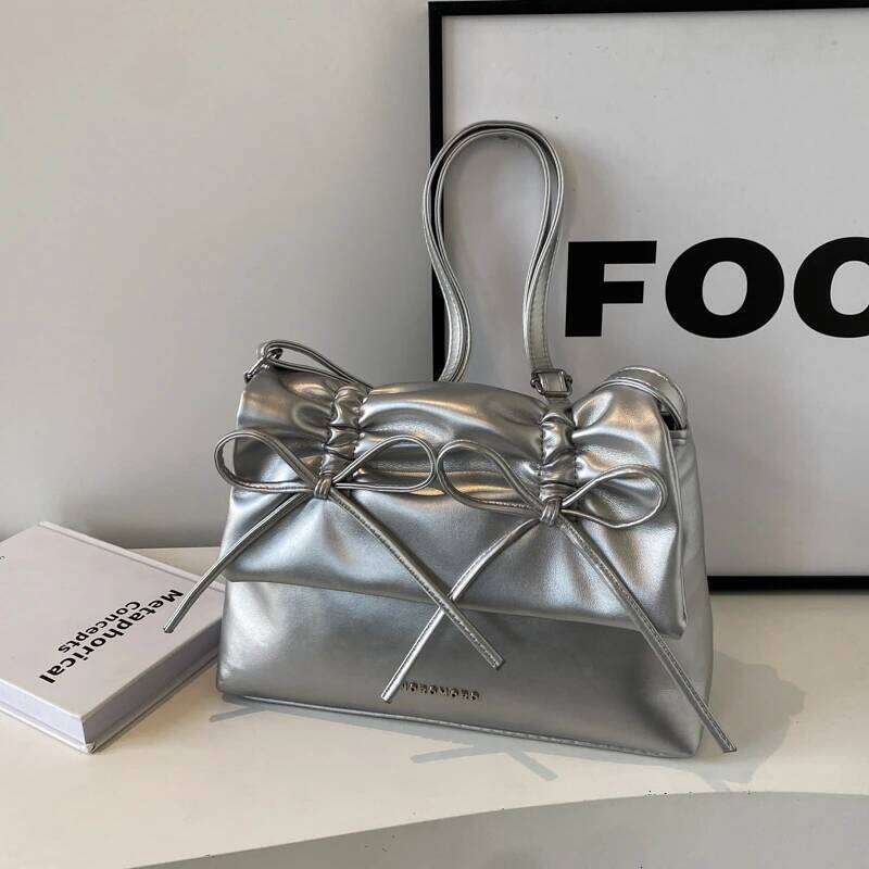 Ruched Bow Fashion Pu Shoulder Bags Solid Thread Hasp Zipper Handbag 2024 Hot Sale High Quality Women's Bag Bolsos De Seora Y260205