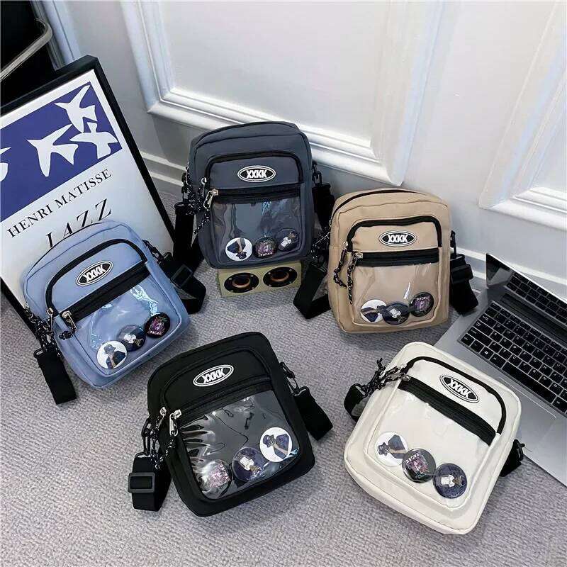 Korean Style Motorbike Nylon Square Crossbody Women Transparent Shoulder Men Sport Cycling Portable Mobile Phone Bag XJ260129