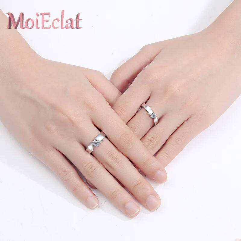 Sparkling Platinum Pt950 Lovers Set with 0.1/0.3ct Moissanite Stones, Love-in-heart Couple Ring Women Wedding Fine Jewelry W260206