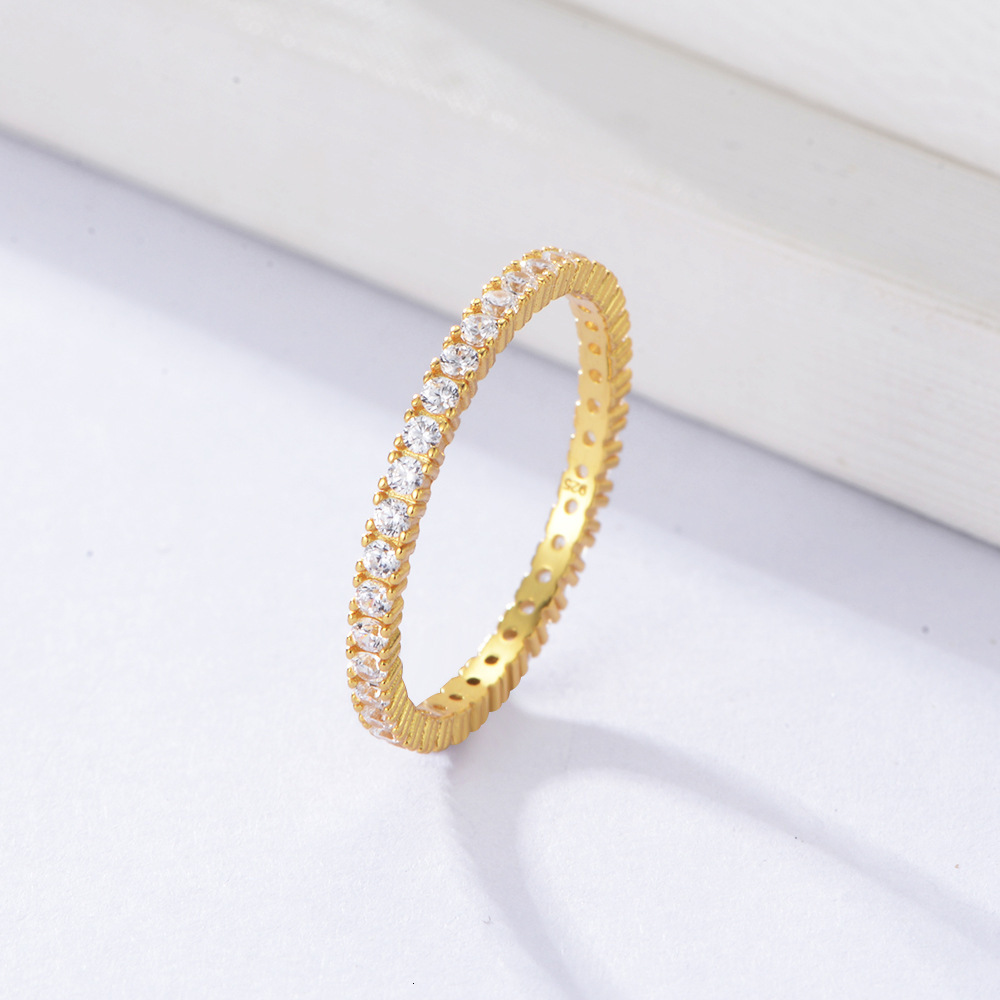 Micro-inlaid zirconia full-diamond sterling silver, fashionable simple, ins style, versatile stackable ring, hand accessory
