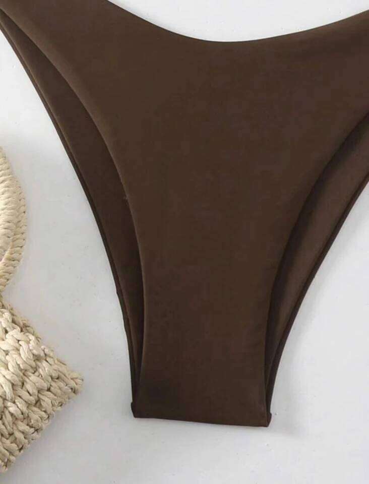 Women Thong Bikini Sexy Solid White/Black/Coffee Halter Swimsuit Lace Up Brazilian Bathing Suit 2025 New Double Fabric Beachwear Z260206