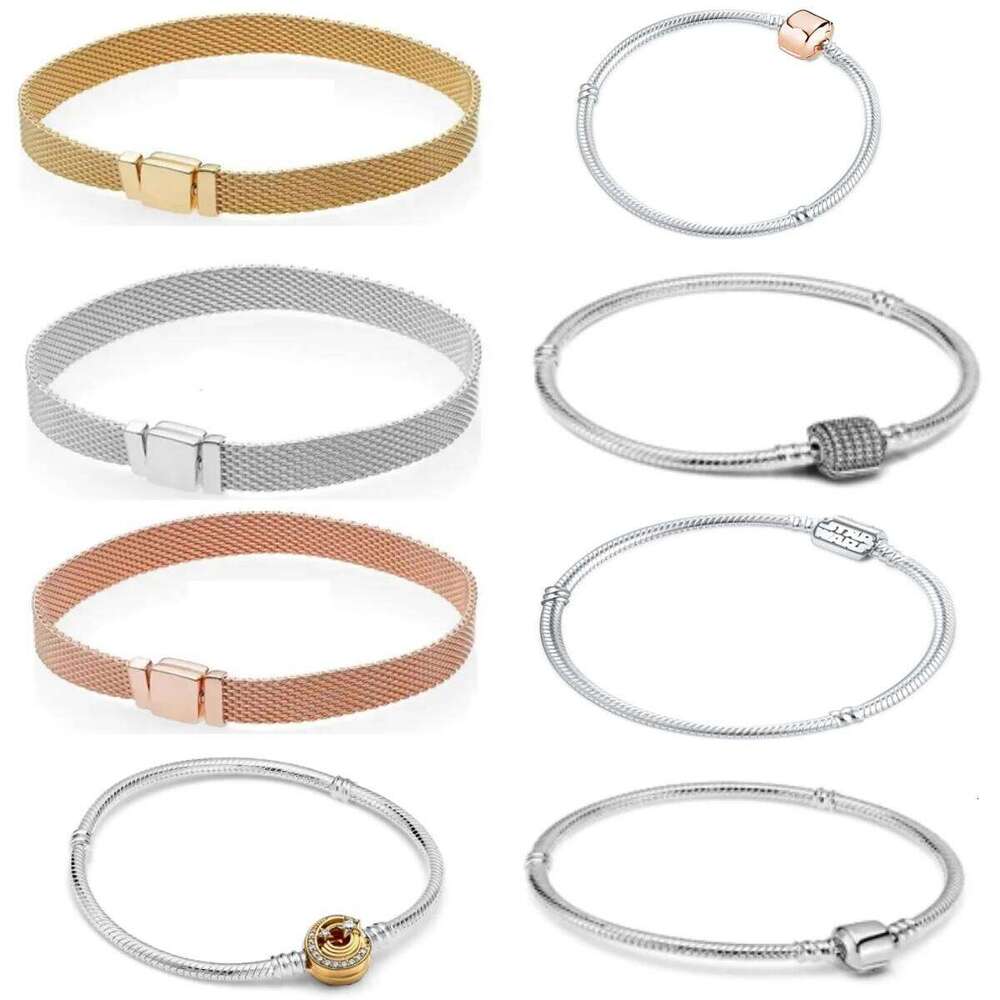 Silver Charm Bracelet for Women Snake & Mesh Chain Design DIY Beads Compatible Fashion Fine Jewelry Gif 26H0206