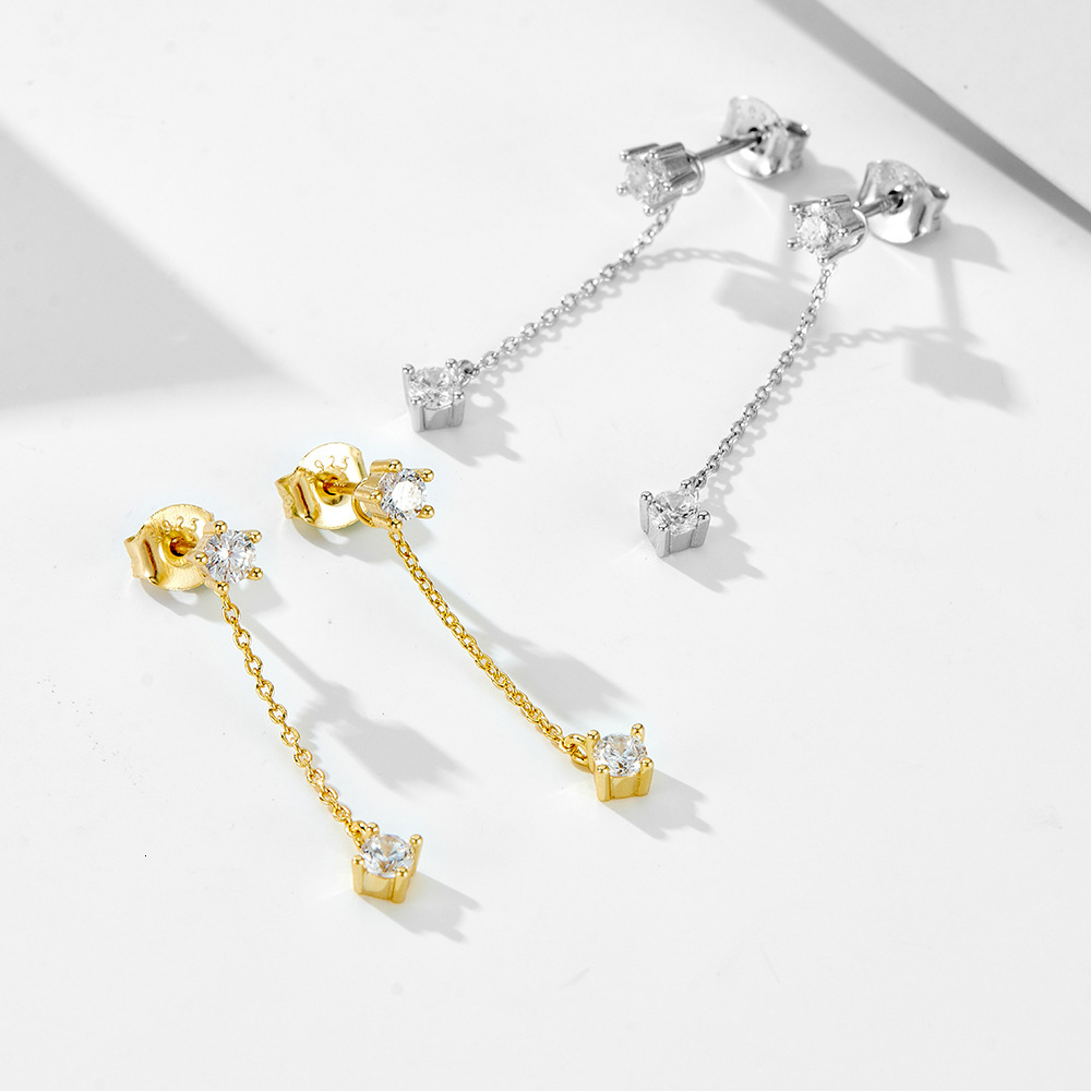 S925 sterling silver diamond-studded tassel chain earrings, light luxury ins-style unique niche earrings