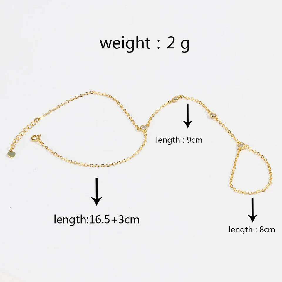 18K Gold Plated Stainless Steel Hand Chain Zircon Link Slave Finger Ring Bracelet Fashion Jewelry for Women 26H0206