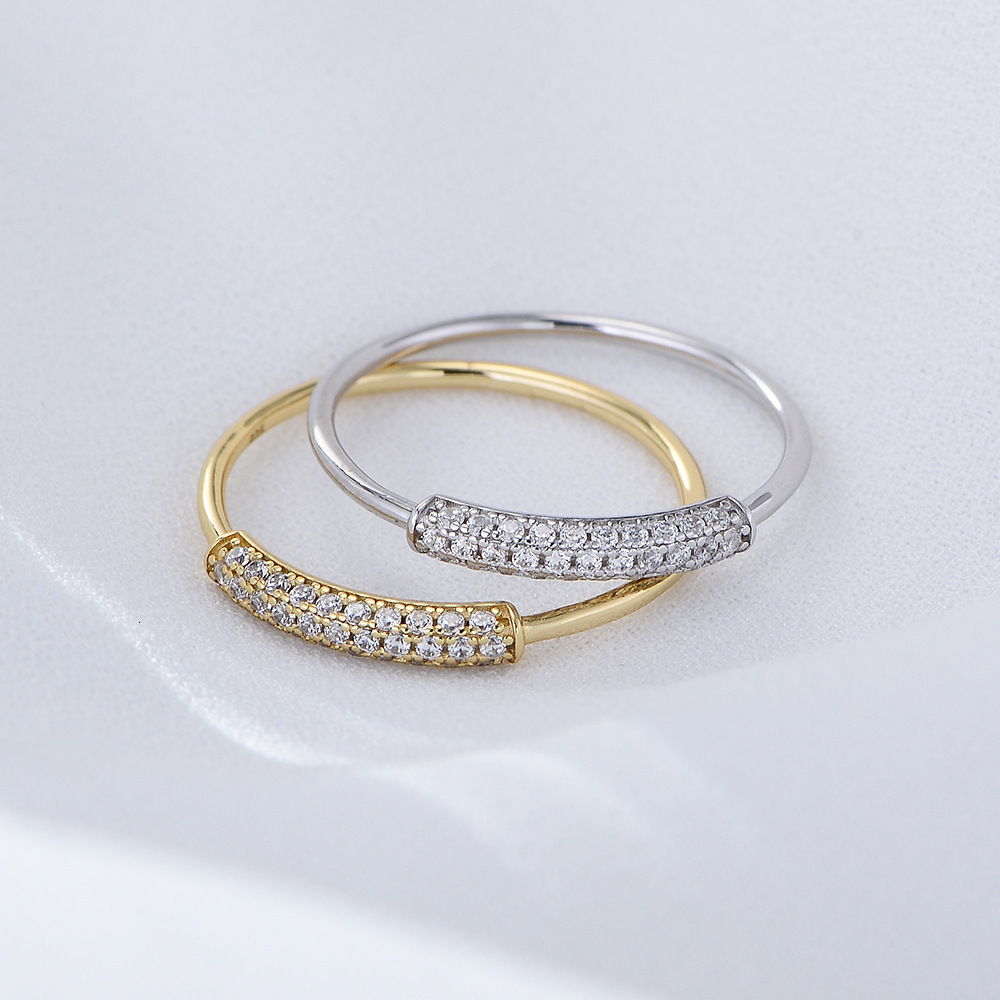 Korean-style ins pure silver micro-inlaid zircon ring for women, simple and fashionable, versatile index finger tail ring, jewelry wholesale