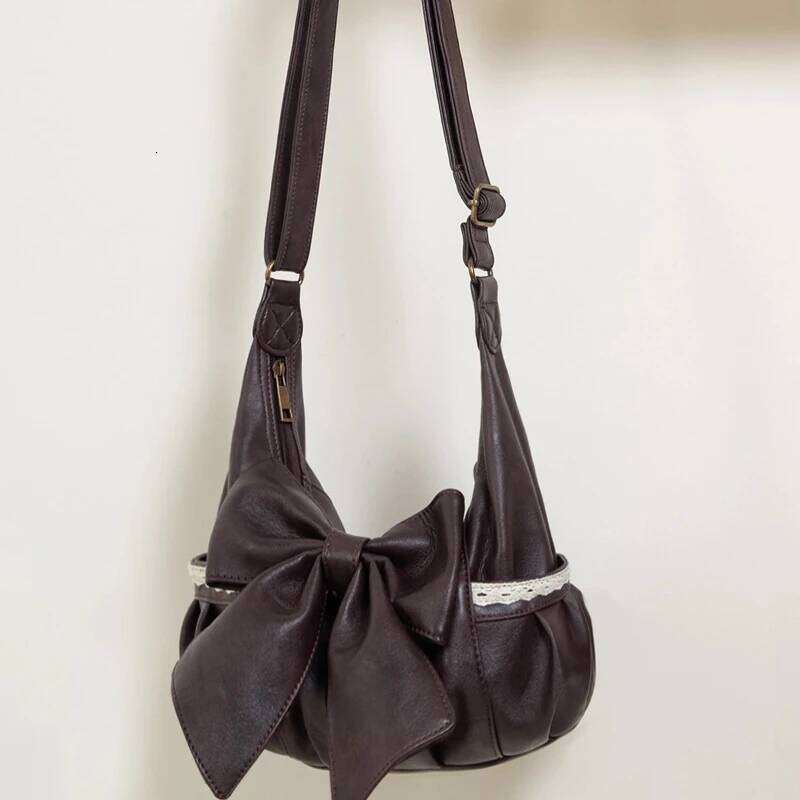 Y2k Aesthetic All Match Office Lady Crossbody Fashion Chic Lace Patchwork Bow Handbags Vintage Women Simple Shoulder Bags Y260205