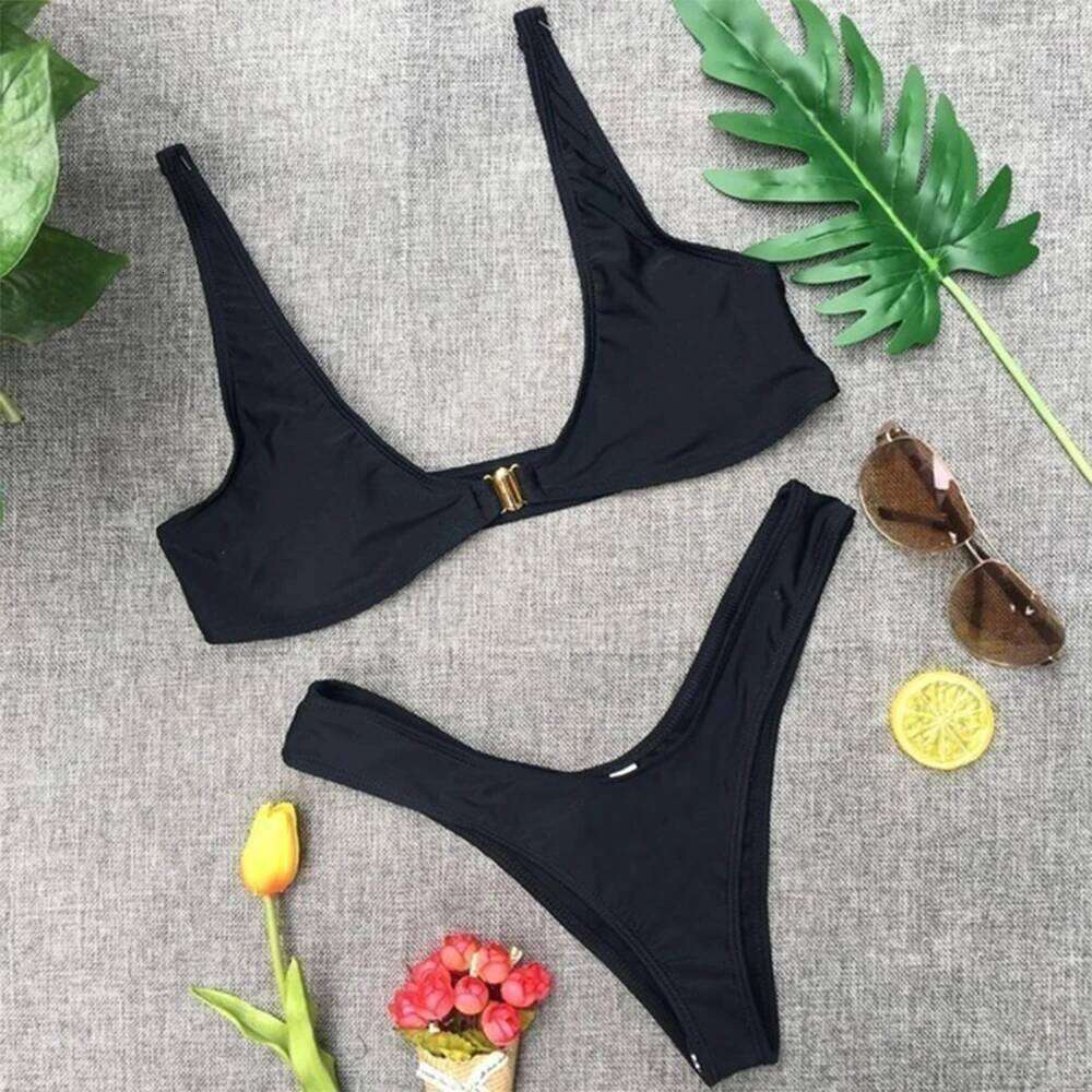 Sexy Set Fashion Solid Color Bikini Women Bathing Suit Swimwear Summer Beach Wear Female Low Waist V Thong Swimsuit Z260206