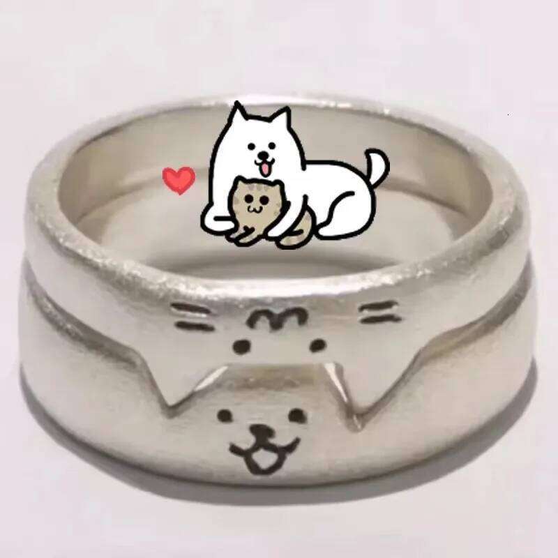 1pair Cute Cat Dog Animal Couple Ring for Women Men 2025 New Fashion Statement Lover Rings Valentine's Day Party Jewelry Gifts W260206