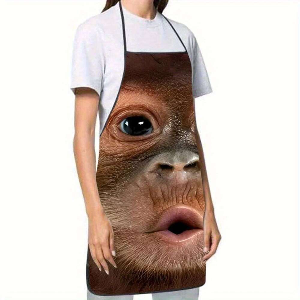 Cute Monkey Face Waterproof Polyester Kitchen BBQ Apron for Men Women Gift S260205