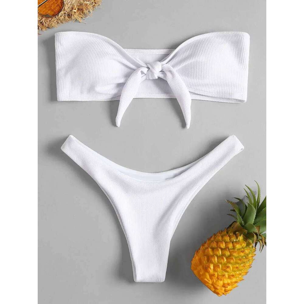 Sexy Female Tube Top Bow Split Swimsuit Swim trunks Swimming Suit For Women Biquini Traje De Bano Pants Bikini Badeanzug Z260206